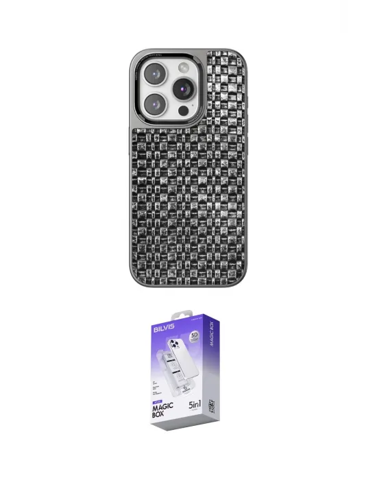 ieg™ iPhone 15 Pro Kılıf Siluet Form Serisi - Siyah Bilvis 5in1 3D Magic Cam Ekran Koruyucu