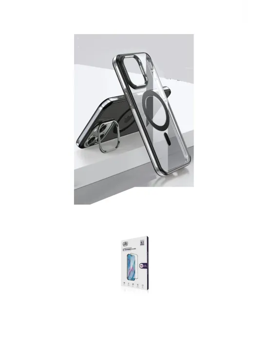 ieg™ iPhone 15 Pro Kılıf Vadi Çizgi Özel Seri - Siyah Bilvis 0.18mm Plus Cam Ekran Koruyucu