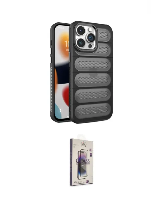 ieg™ iPhone 15 Pro Kılıf Yadigar Doku Özel Seri - Siyah Bilvis 3D Cam Ekran Koruyucu
