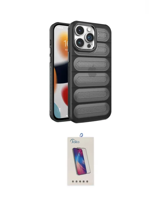 ieg™ iPhone 15 Pro Kılıf Yadigar Doku Özel Seri - Siyah Joko 5D Cam