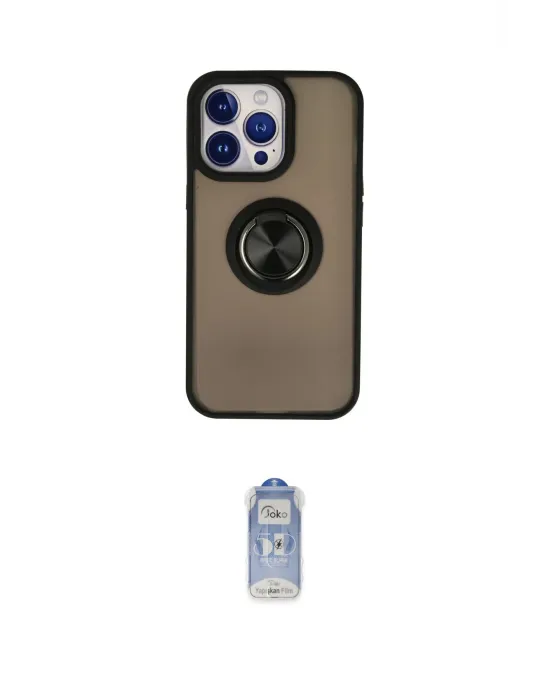 ieg™ iPhone 15 Pro Kılıf Yörünge Çizgi - Siyah Joko Magic 5D Cam