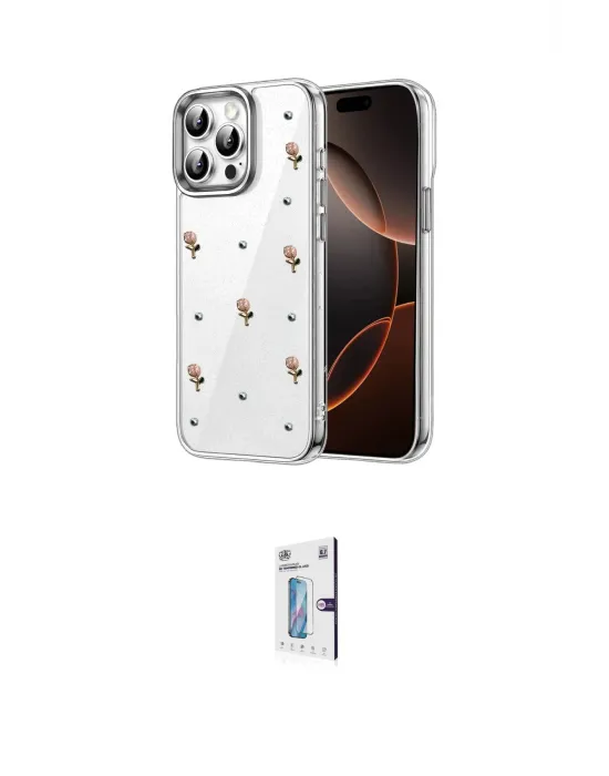 ieg™ iPhone 15 Pro Kılıf Yörünge Form - Siyah Bilvis 0.18mm Plus Cam Ekran Koruyucu
