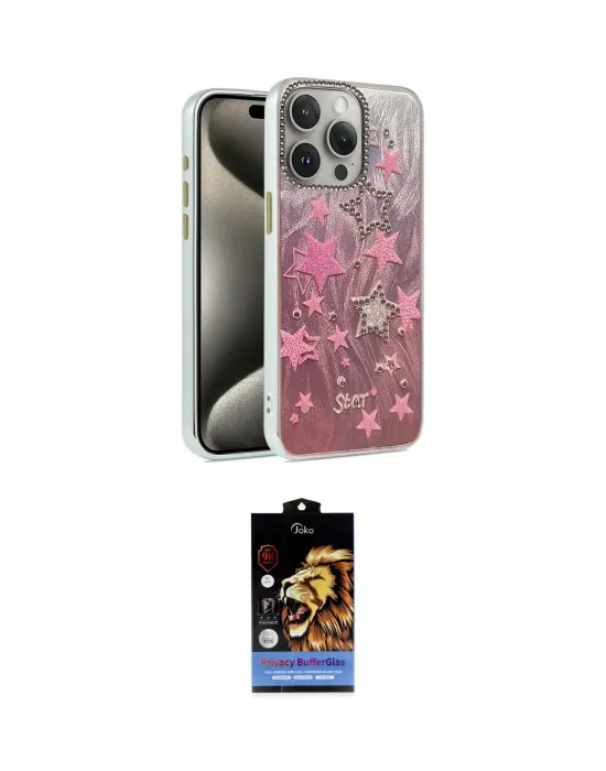 ieg™ iPhone 15 Pro Kılıf Zirve Modern Prime - Siyah Buffer Hayalet Cam Ekran Koruyucu
