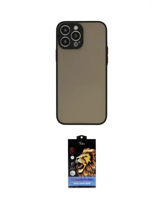 ieg™ iPhone 15 Pro Max Kılıf Ahenk Çizgi Serisi - Siyah Buffer Hayalet Cam Ekran Koruyucu