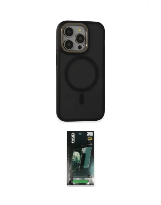 ieg™ iPhone 15 Pro Max Kılıf Ahenk Form Serisi - Siyah 360 Mat Full Body Arka Koruyucu