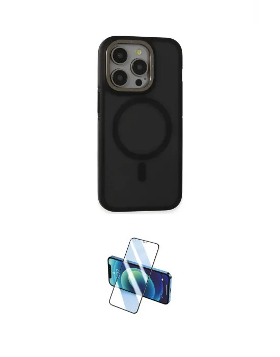 ieg™ iPhone 15 Pro Max Kılıf Ahenk Form Serisi - Siyah 3D Antistatik Seramik Nano Ekran Koruyucu