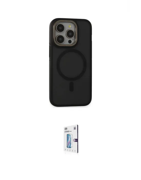 ieg™ iPhone 15 Pro Max Kılıf Ahenk Form Serisi - Siyah Bilvis 0.18mm Plus Cam Ekran Koruyucu