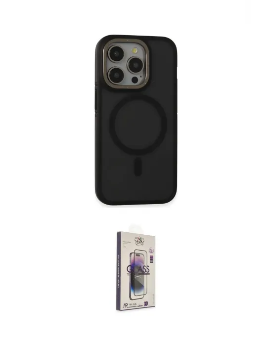 ieg™ iPhone 15 Pro Max Kılıf Ahenk Form Serisi - Siyah Bilvis 3D Cam Ekran Koruyucu