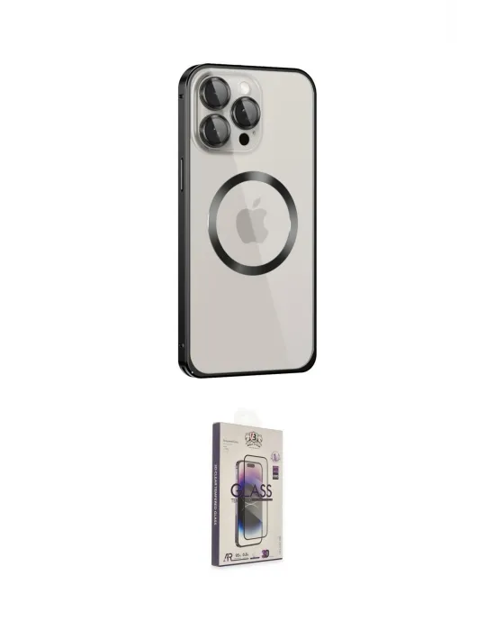 ieg™ iPhone 15 Pro Max Kılıf Ahenk Işık Serisi - Siyah Bilvis 3D Cam Ekran Koruyucu