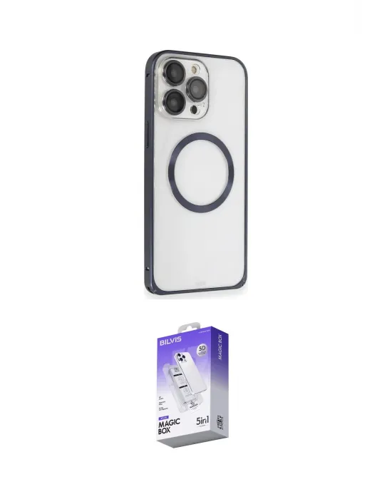 ieg™ iPhone 15 Pro Max Kılıf Ahenk Işık Serisi - Siyah Bilvis 5in1 3D Magic Cam Ekran Koruyucu