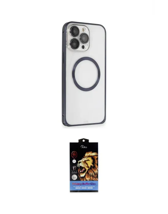 ieg™ iPhone 15 Pro Max Kılıf Ahenk Işık Serisi - Siyah Buffer Hayalet Cam Ekran Koruyucu