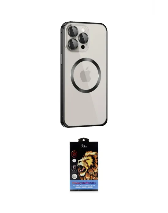 ieg™ iPhone 15 Pro Max Kılıf Ahenk Işık Serisi - Siyah Buffer Hayalet Cam Ekran Koruyucu