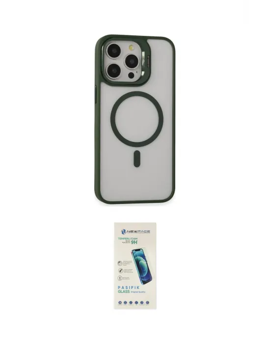 ieg™ iPhone 15 Pro Max Kılıf Ahenk Klasik Özel Seri - Şeffaf Pasifik Cam Ekran Koruyucu