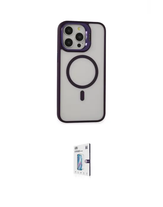 ieg™ iPhone 15 Pro Max Kılıf Ahenk Klasik Özel Seri - Siyah Bilvis 0.18mm Plus Cam Ekran Koruyucu