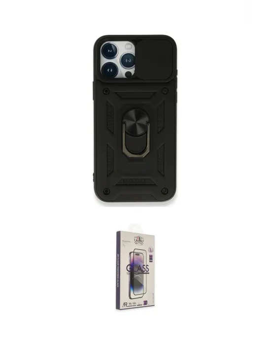 ieg™ iPhone 15 Pro Max Kılıf Ahenk Klasik - Siyah Bilvis 3D Cam Ekran Koruyucu