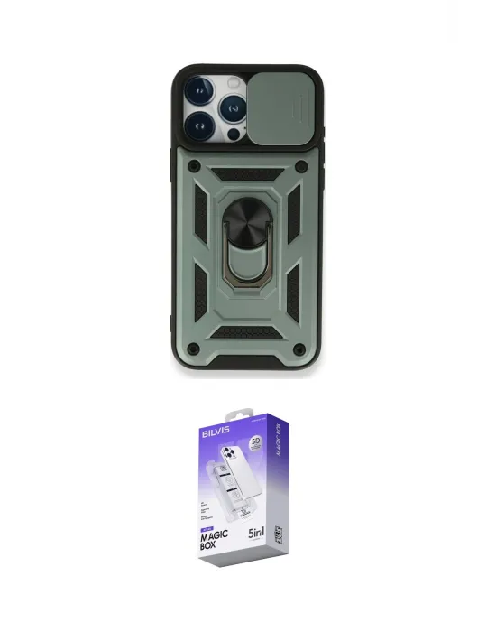 ieg™ iPhone 15 Pro Max Kılıf Ahenk Klasik - Siyah Bilvis 5in1 3D Magic Cam Ekran Koruyucu
