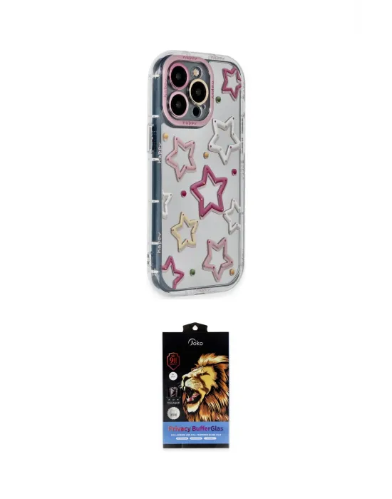 ieg™ iPhone 15 Pro Max Kılıf Ahenk Modern Serisi - Siyah Buffer Hayalet Cam Ekran Koruyucu