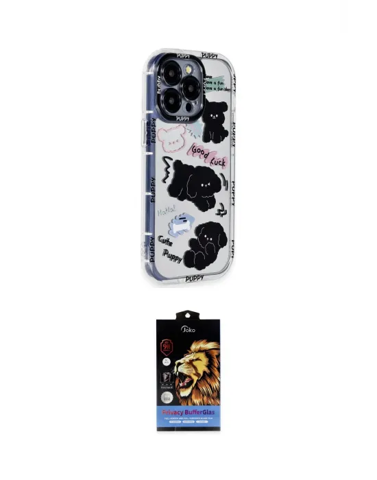 ieg™ iPhone 15 Pro Max Kılıf Ahenk Modern Serisi - Siyah Buffer Hayalet Cam Ekran Koruyucu