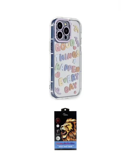 ieg™ iPhone 15 Pro Max Kılıf Ahenk Modern Serisi - Siyah Buffer Hayalet Cam Ekran Koruyucu