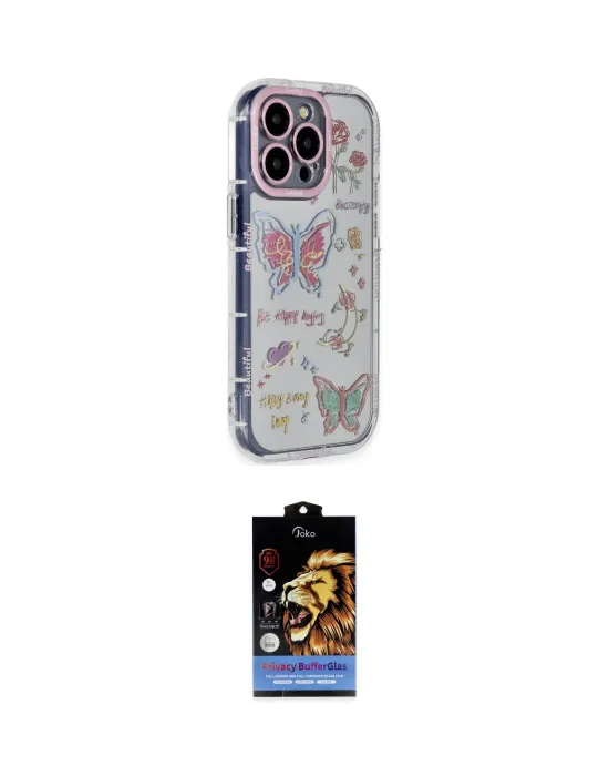 ieg™ iPhone 15 Pro Max Kılıf Ahenk Modern Serisi - Siyah Buffer Hayalet Cam Ekran Koruyucu