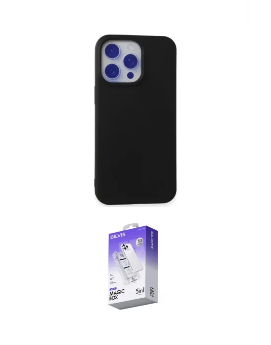 ieg™ iPhone 15 Pro Max Kılıf Ahenk Serisi - Siyah Bilvis 5in1 3D Magic Cam Ekran Koruyucu