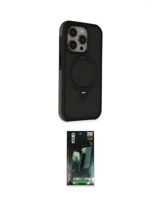 ieg™ iPhone 15 Pro Max Kılıf Ahenk Yansıma Özel Seri - Siyah 360 Mat Full Body Arka Koruyucu
