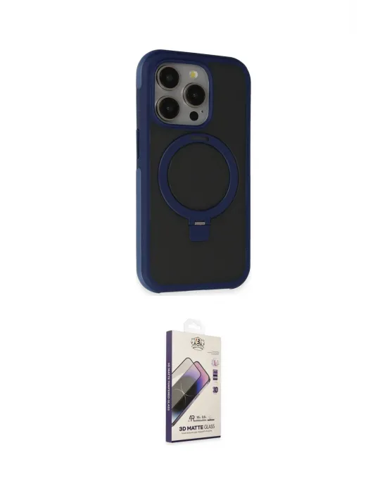 ieg™ iPhone 15 Pro Max Kılıf Ahenk Yansıma Özel Seri - Siyah Bilvis 3D Mat Cam Ekran Koruyucu