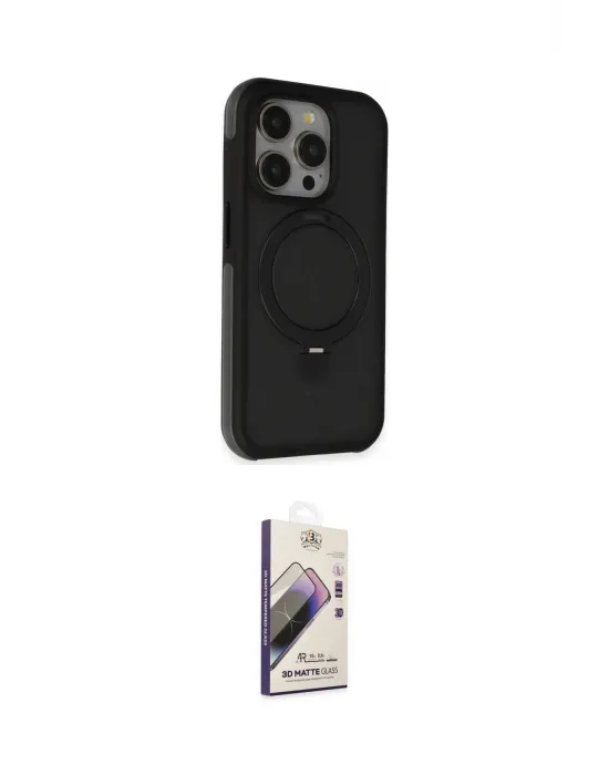 ieg™ iPhone 15 Pro Max Kılıf Ahenk Yansıma Özel Seri - Siyah Bilvis 3D Mat Cam Ekran Koruyucu