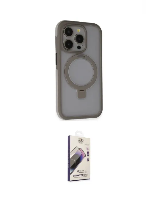 ieg™ iPhone 15 Pro Max Kılıf Ahenk Yansıma Özel Seri - Siyah Bilvis 3D Mat Cam Ekran Koruyucu