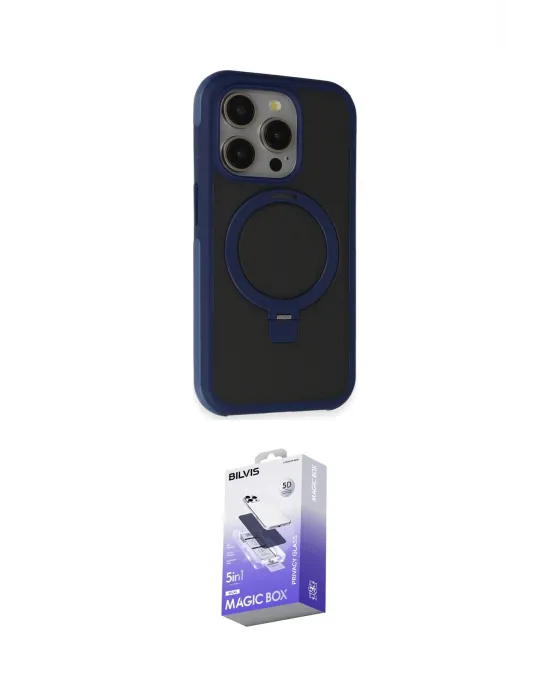 ieg™ iPhone 15 Pro Max Kılıf Ahenk Yansıma Özel Seri - Siyah Bilvis 5in1 5D Magic Hayalet Cam Ekran Koruyucu