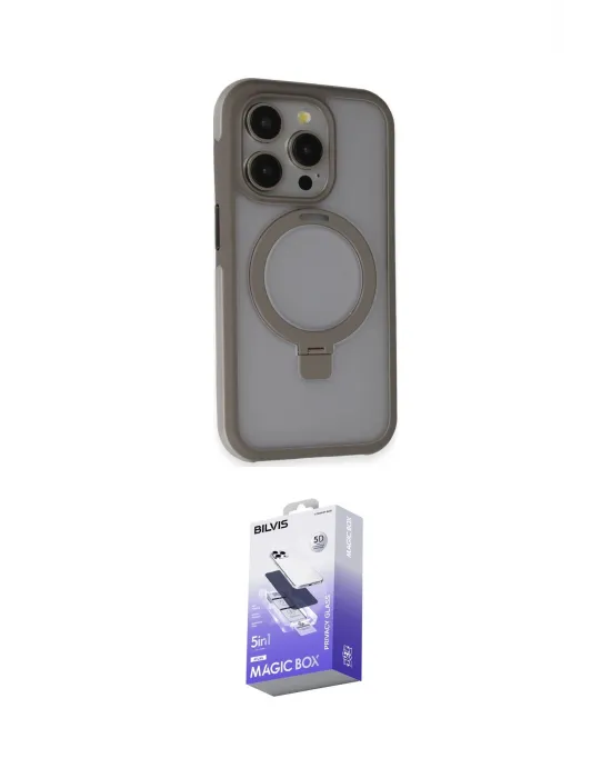 ieg™ iPhone 15 Pro Max Kılıf Ahenk Yansıma Özel Seri - Siyah Bilvis 5in1 5D Magic Hayalet Cam Ekran Koruyucu