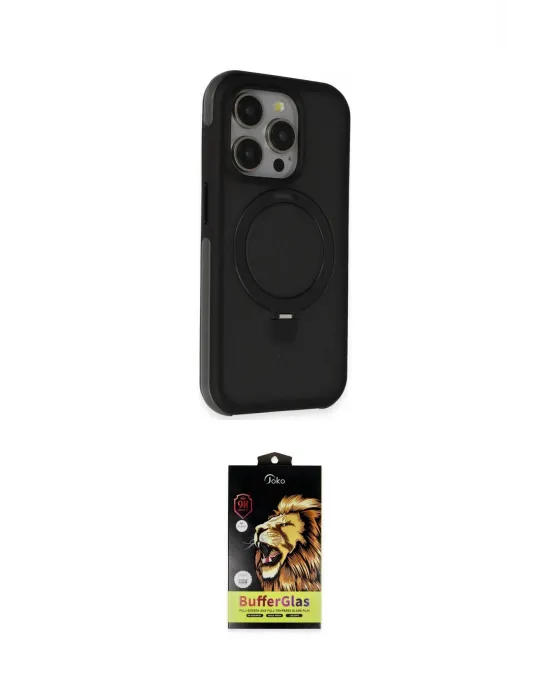 ieg™ iPhone 15 Pro Max Kılıf Ahenk Yansıma Özel Seri - Siyah Buffer Cam Ekran Koruyucu