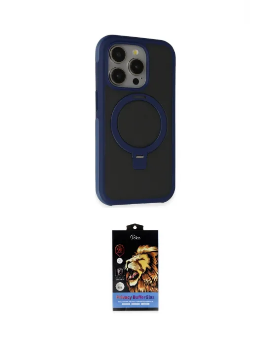 ieg™ iPhone 15 Pro Max Kılıf Ahenk Yansıma Özel Seri - Siyah Buffer Hayalet Cam Ekran Koruyucu