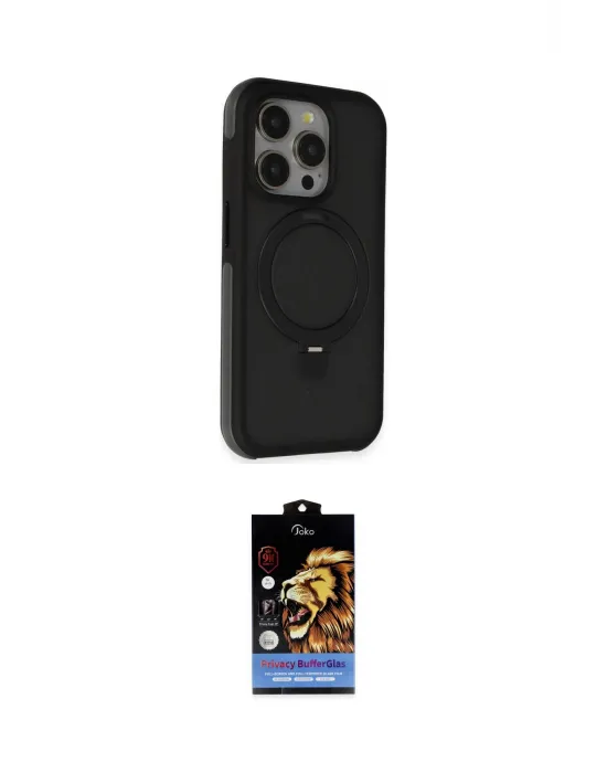 ieg™ iPhone 15 Pro Max Kılıf Ahenk Yansıma Özel Seri - Siyah Buffer Hayalet Cam Ekran Koruyucu