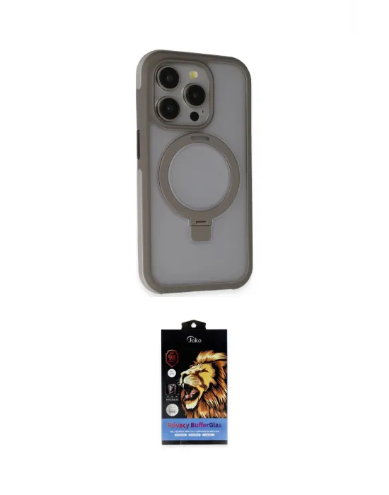 ieg™ iPhone 15 Pro Max Kılıf Ahenk Yansıma Özel Seri - Siyah Buffer Hayalet Cam Ekran Koruyucu