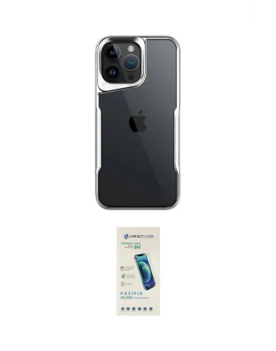 ieg™ iPhone 15 Pro Max Kılıf Akış Çizgi Koleksiyonu - Şeffaf Pasifik Cam Ekran Koruyucu