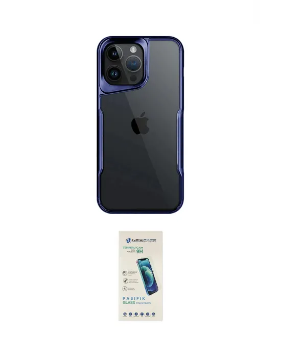 ieg™ iPhone 15 Pro Max Kılıf Akış Çizgi Koleksiyonu - Şeffaf Pasifik Cam Ekran Koruyucu
