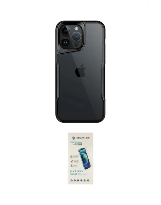 ieg™ iPhone 15 Pro Max Kılıf Akış Çizgi Koleksiyonu - Şeffaf Pasifik Cam Ekran Koruyucu