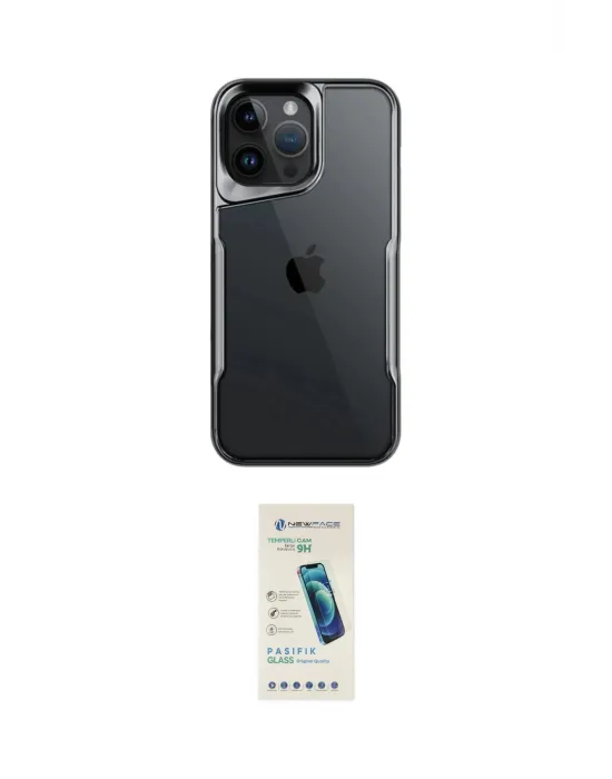 ieg™ iPhone 15 Pro Max Kılıf Akış Çizgi Koleksiyonu - Şeffaf Pasifik Cam Ekran Koruyucu