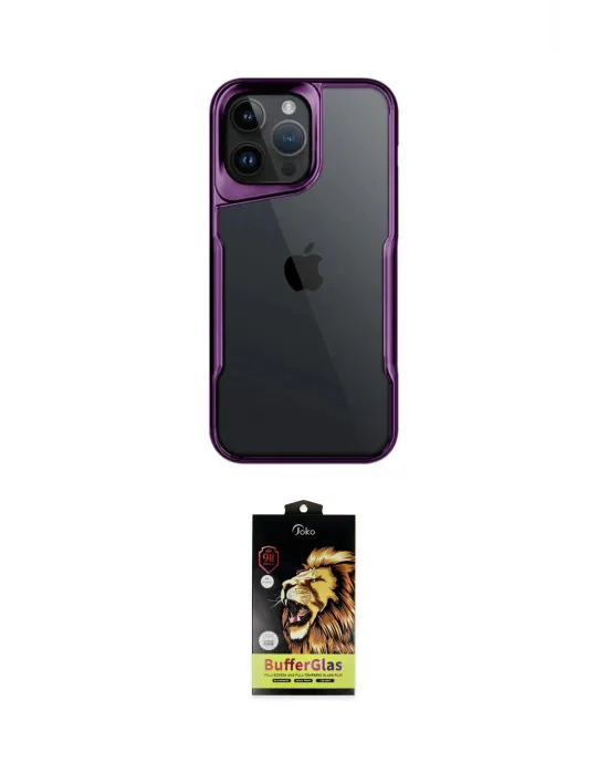 ieg™ iPhone 15 Pro Max Kılıf Akış Çizgi Koleksiyonu - Siyah Buffer Cam Ekran Koruyucu