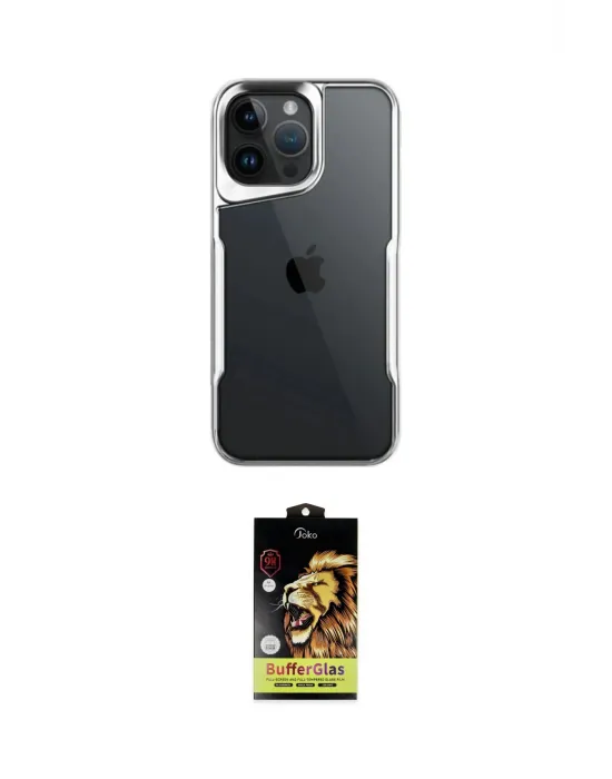ieg™ iPhone 15 Pro Max Kılıf Akış Çizgi Koleksiyonu - Siyah Buffer Cam Ekran Koruyucu