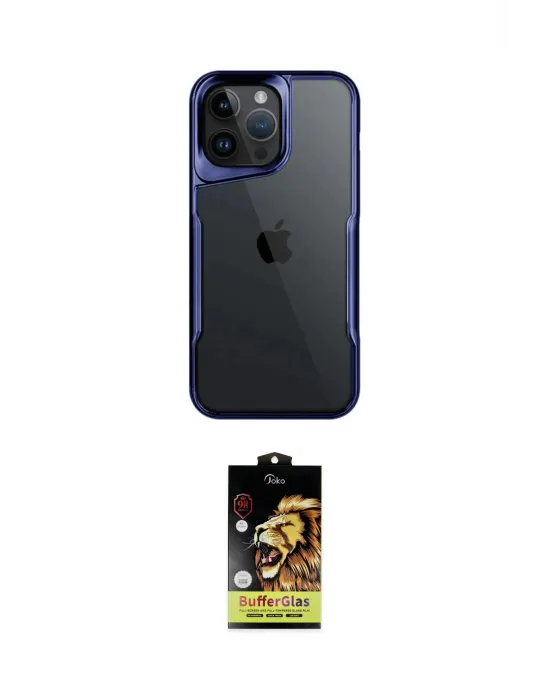 ieg™ iPhone 15 Pro Max Kılıf Akış Çizgi Koleksiyonu - Siyah Buffer Cam Ekran Koruyucu