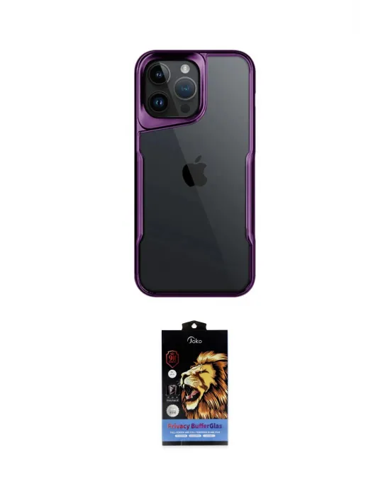ieg™ iPhone 15 Pro Max Kılıf Akış Çizgi Koleksiyonu - Siyah Buffer Hayalet Cam Ekran Koruyucu