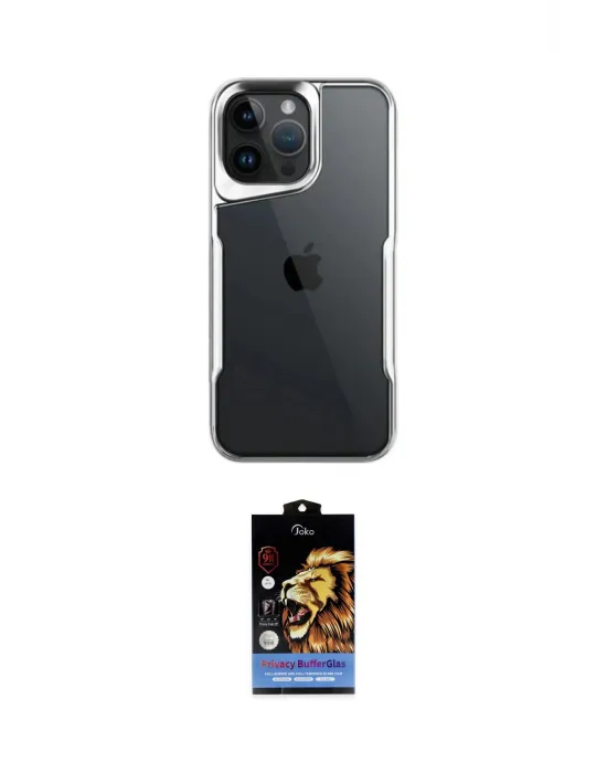 ieg™ iPhone 15 Pro Max Kılıf Akış Çizgi Koleksiyonu - Siyah Buffer Hayalet Cam Ekran Koruyucu