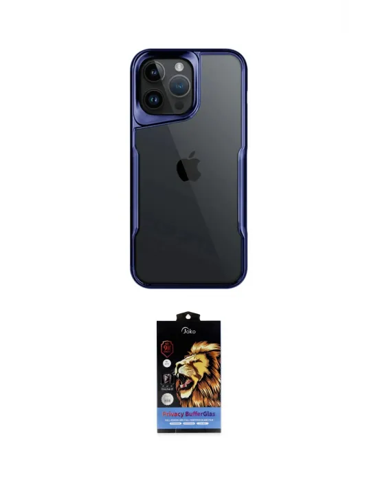 ieg™ iPhone 15 Pro Max Kılıf Akış Çizgi Koleksiyonu - Siyah Buffer Hayalet Cam Ekran Koruyucu