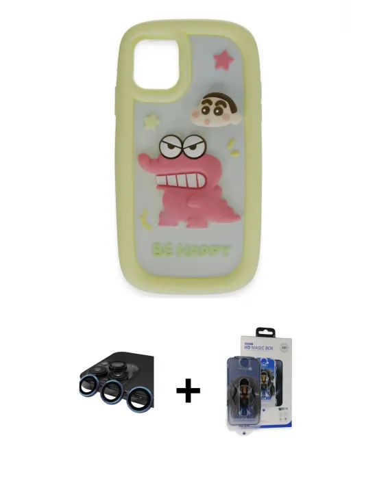 ieg™ iPhone 15 Pro Max Kılıf Akış Yansıma - Siyah Vanessa Magic Cam + Raze Metal Kamera Lens - LT