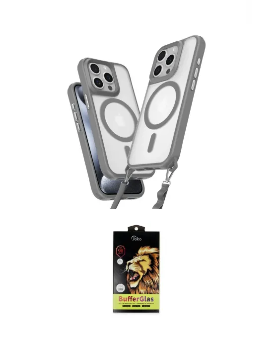 ieg™ iPhone 15 Pro Max Kılıf Atlas Doku Koleksiyonu - Siyah Buffer Cam Ekran Koruyucu