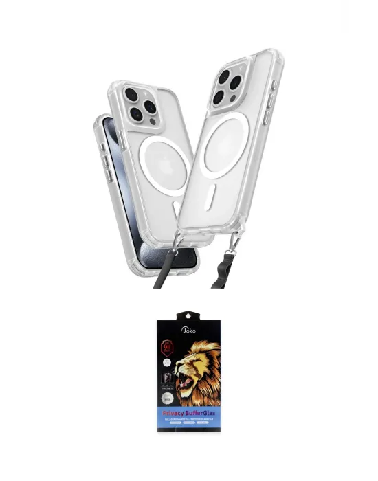 ieg™ iPhone 15 Pro Max Kılıf Atlas Doku Koleksiyonu - Siyah Buffer Hayalet Cam Ekran Koruyucu