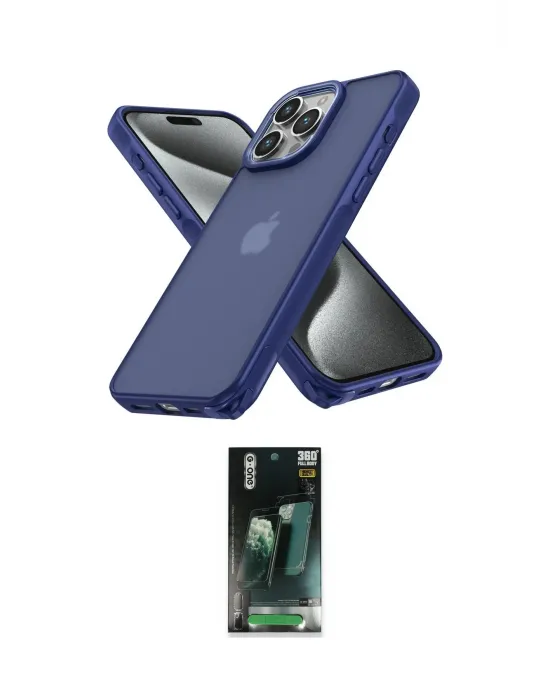 ieg™ iPhone 15 Pro Max Kılıf Atlas Form - Siyah 360 Mat Full Body Arka Koruyucu