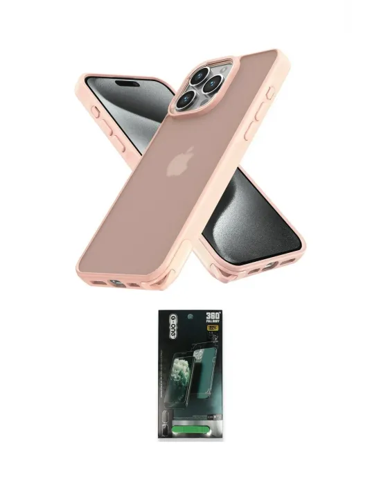 ieg™ iPhone 15 Pro Max Kılıf Atlas Form - Siyah 360 Mat Full Body Arka Koruyucu